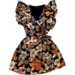 WOME’S V-NECK BELTED FLORAL MINI DRESS BAND PAT AT THE WAIST SIZE S